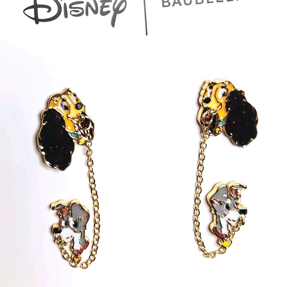 Lady & The Tramp Baublebar Earrings Dangling Chain Dual Hole Pair NIB Disney